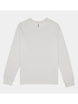 A plain white women's long sleeve cotton t-shirt with a ribbed crew neck and cuffs.