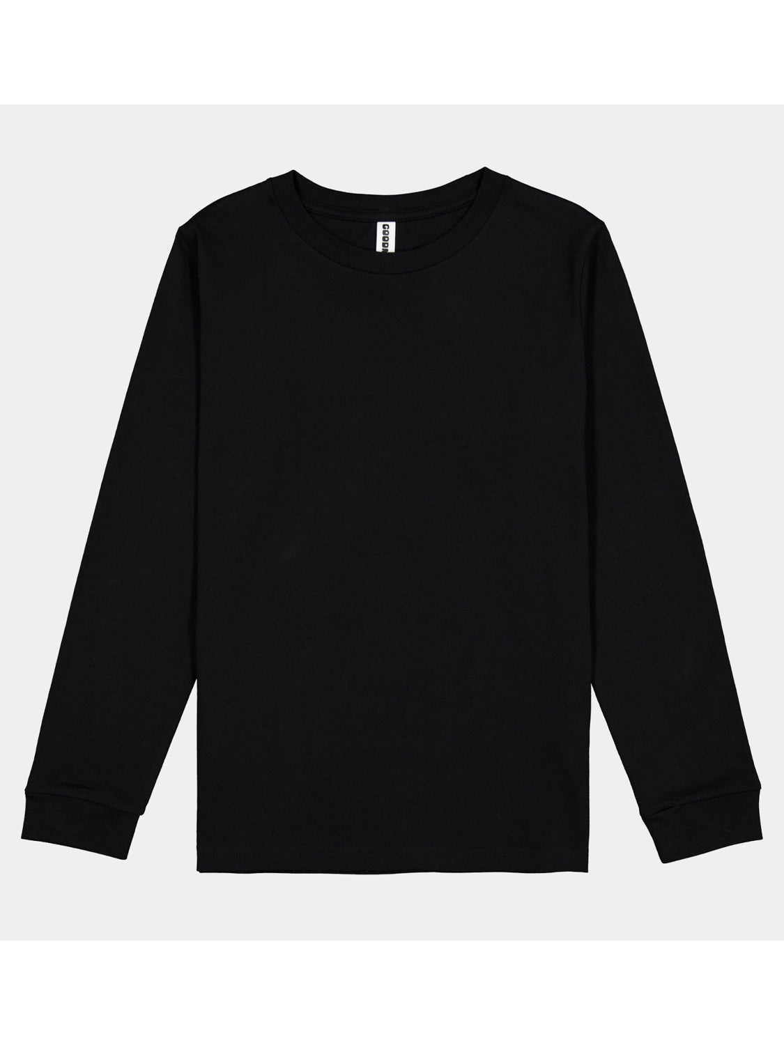 Youth Basis Long Sleeve Tee in solid black with a ribbed crew neck and cuffs.