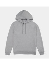 A light grey women's raglan sleeve hoodie with a front kangaroo pocket and adjustable drawstrings.