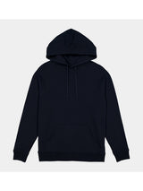 A navy blue women's raglan sleeve hoodie with a front kangaroo pocket and adjustable drawstrings.