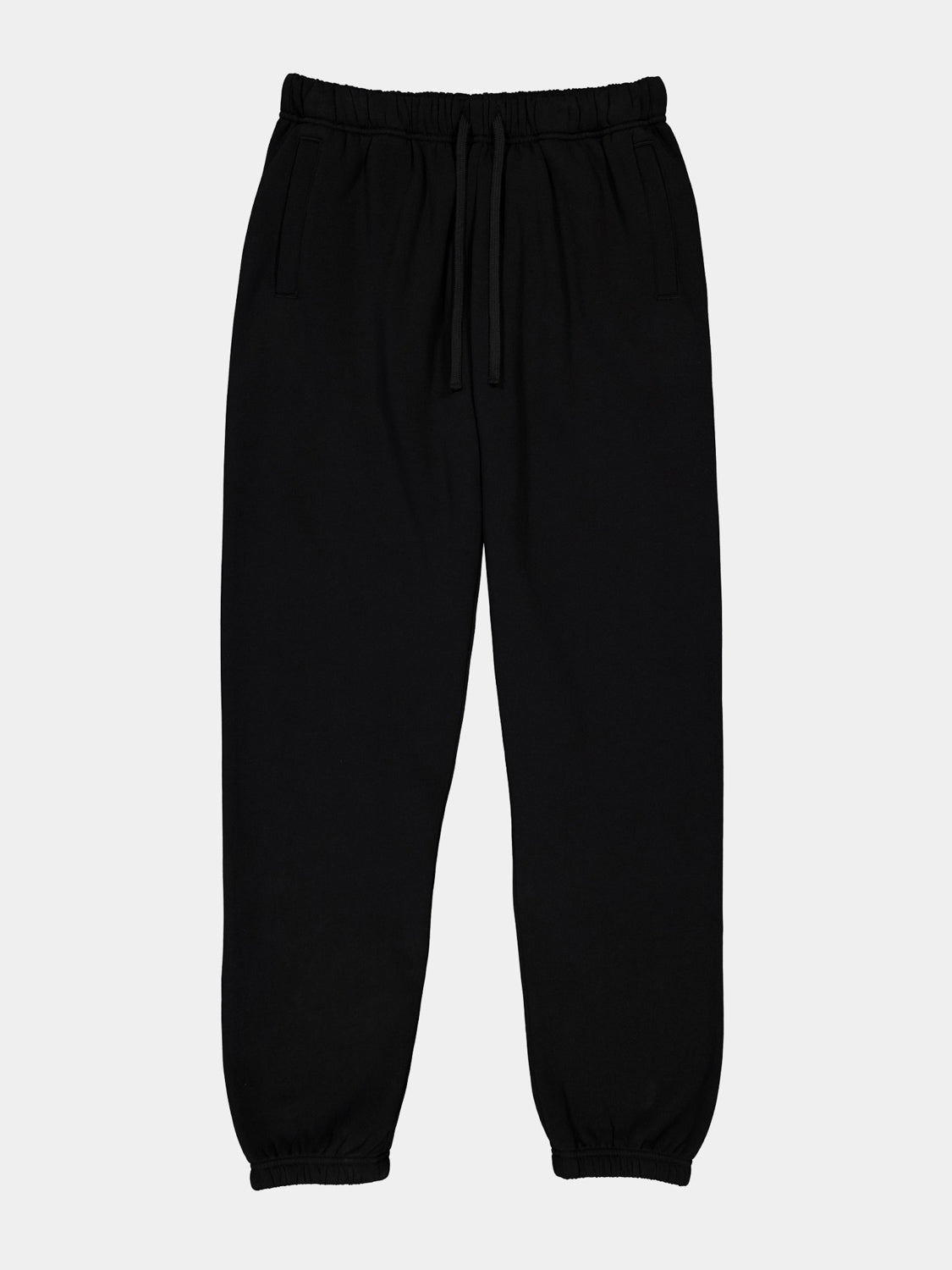 Womens black basis track pants with an elastic drawstring waistband and cuffed ankles.