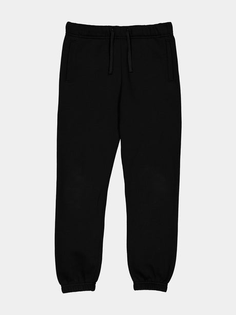 Youth Basis Track Pant in black with an elastic drawstring waist and cuffed ankles.