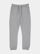 Youth Basis Track Pant in grey heather with an elastic drawstring waist and cuffed ankles.