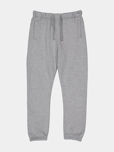Youth Basis Track Pant in grey heather with an elastic drawstring waist and cuffed ankles.
