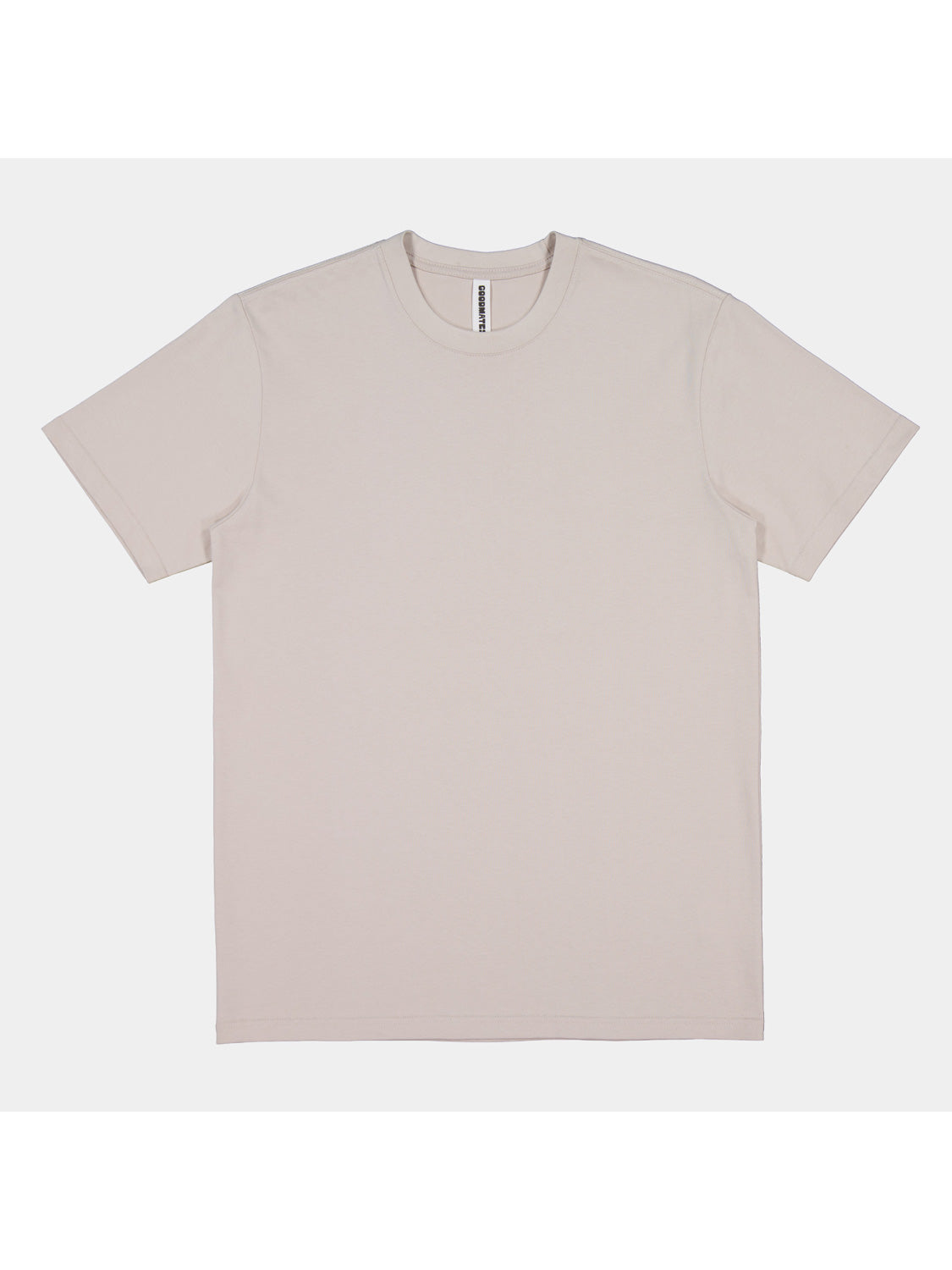 Mens Everyday Short Sleeve Tee in a light beige color with a ribbed crew neckline.