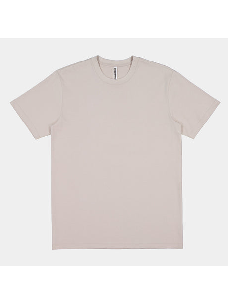 Mens Everyday Short Sleeve Tee in a light beige color with a ribbed crew neckline.