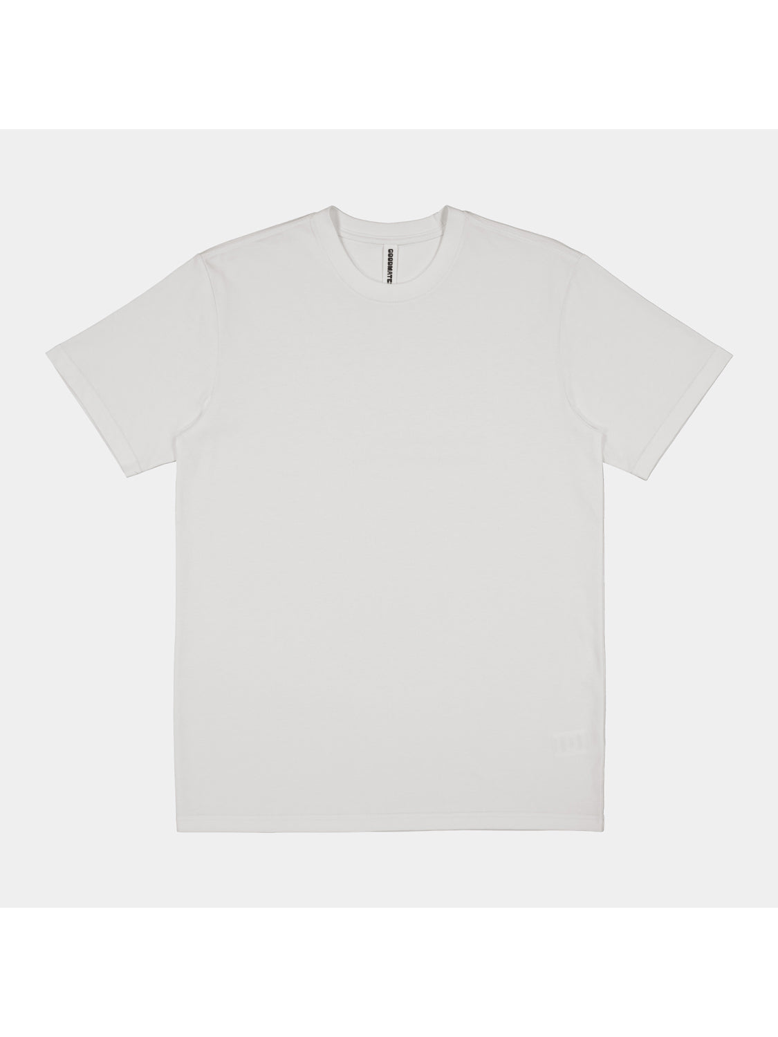 A plain white short sleeve crew neck t-shirt for men.