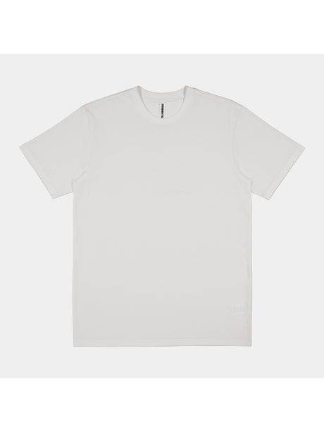 A plain white short sleeve crew neck t-shirt for men.