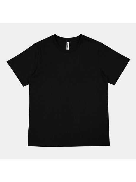 A plain black women's short sleeve crew neck t-shirt made from cotton jersey.