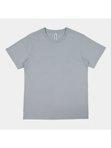 A light grey women's short sleeve cotton t-shirt with a ribbed crew neckline.