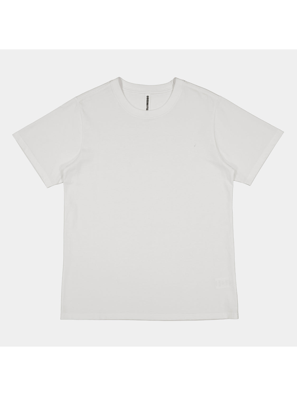 A plain white women's short sleeve cotton t-shirt with a ribbed crew neckline.