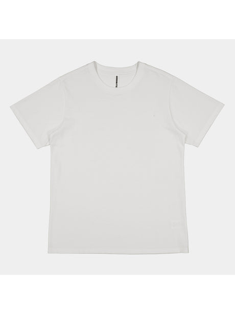 A plain white women's short sleeve cotton t-shirt with a ribbed crew neckline.