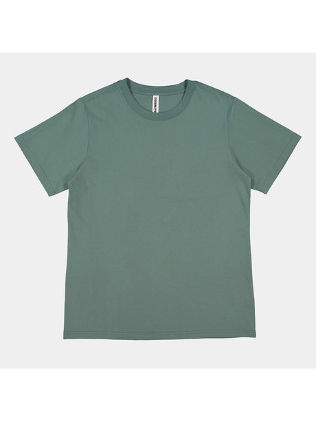 A women's short-sleeve crew neck t-shirt in a muted sage green color.