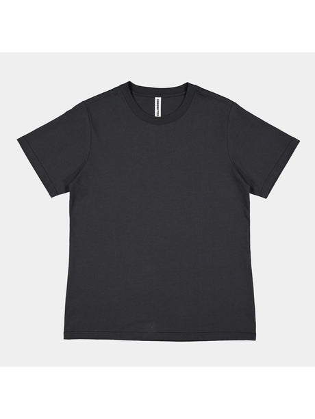A plain black women's short sleeve crew neck t-shirt made from structured cotton jersey.