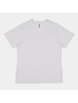 A plain white women's short sleeve cotton t-shirt with a ribbed crew neckline.