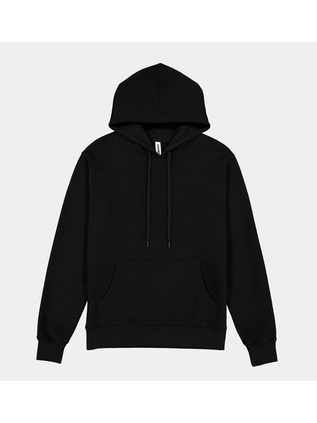 A classic black men's everyday hoodie with a front kangaroo pocket and adjustable drawstrings.