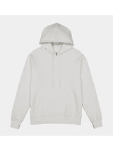 A plain white men's heavyweight hoodie with a front kangaroo pocket and drawstring hood.