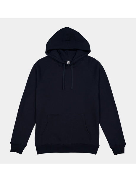 A navy blue men's everyday hoodie with a front kangaroo pocket and adjustable drawstrings.
