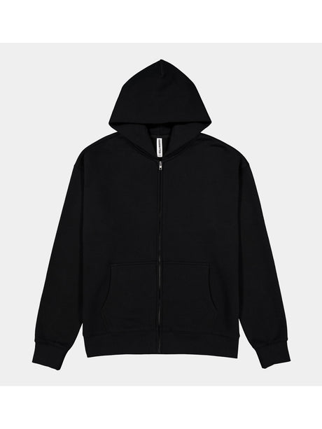 Mens Everyday Zip Hoodie in black with a full-length zipper, front pockets, and ribbed cuffs.