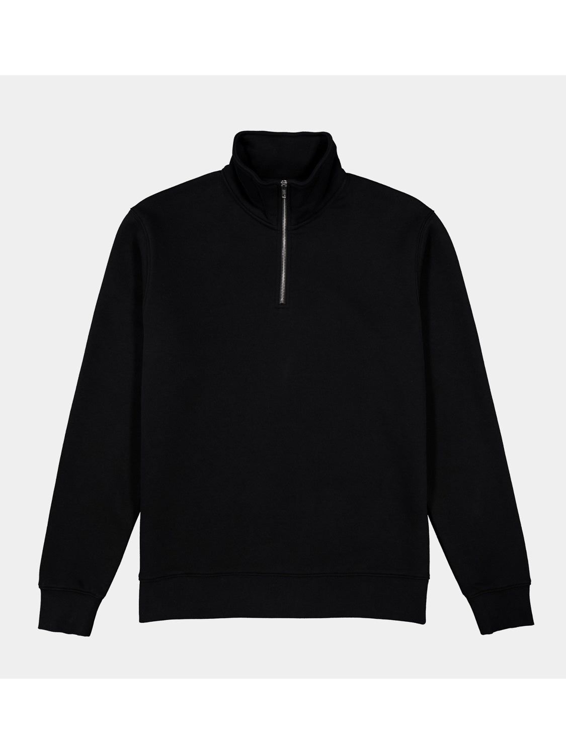 Mens Everyday 1/4 Zip black sweatshirt with a high collar and ribbed cuffs.