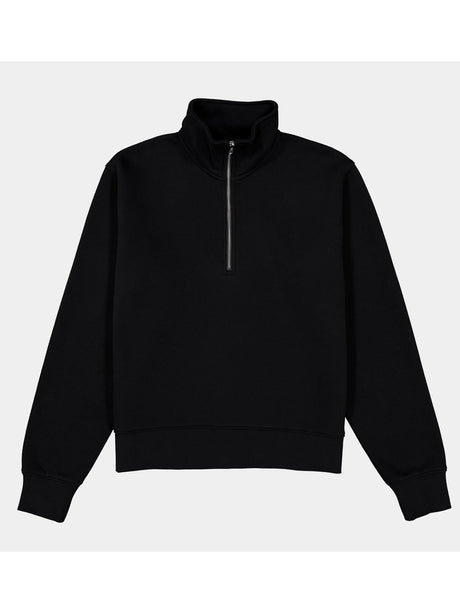 Womens Everyday 1/4 Zip in black with a high collar and ribbed cuffs and hem.