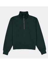 Womens Everyday 1/4 Zip in dark green with a high collar and ribbed cuffs.