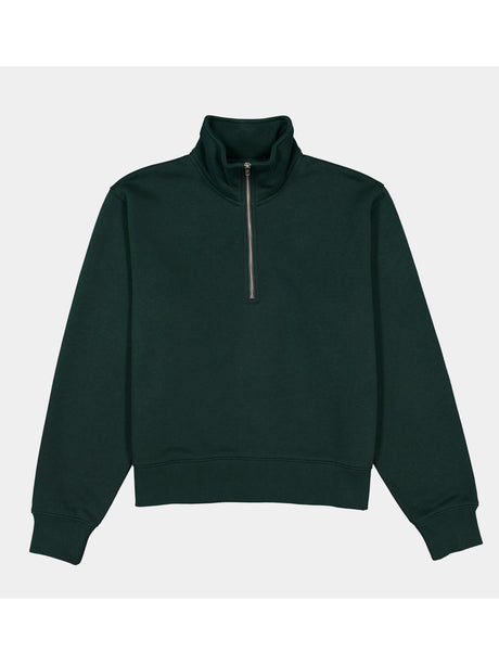 Womens Everyday 1/4 Zip in dark green with a high collar and ribbed cuffs.