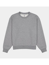 Womens Everyday Crew Sweatshirt in heather grey with ribbed neckline, cuffs, and waistband.