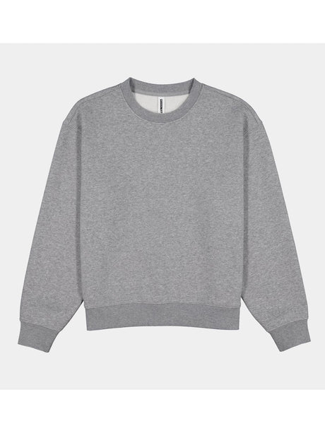 Womens Everyday Crew Sweatshirt in heather grey with ribbed neckline, cuffs, and waistband.