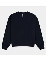Womens Everyday Crew Sweatshirt in navy blue with a ribbed neckline, cuffs, and waistband.