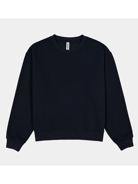 Womens Everyday Crew Sweatshirt in navy blue with a ribbed neckline, cuffs, and waistband.