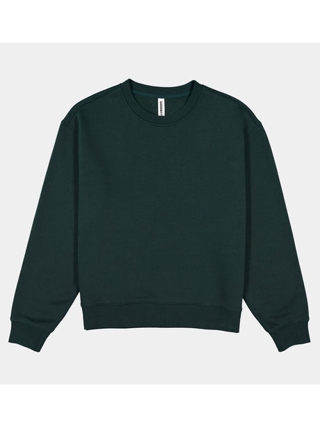 Womens Everyday Crew Sweatshirt in dark green with a ribbed crew neck and cuffs.