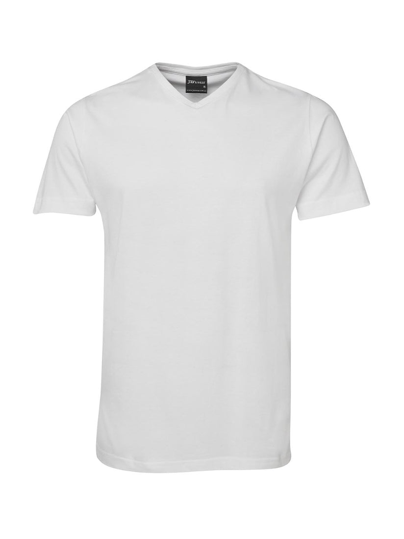 JB's Wear - White V-neck t-shirt with a black tag.