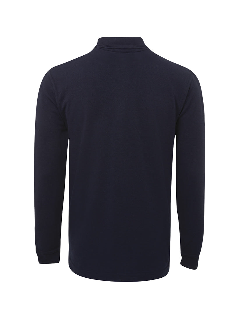 JB's Wear - Navy blue long sleeve polo shirt, back view.