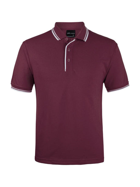 JB's Wear - Maroon polo shirt with white trim on collar and sleeves.