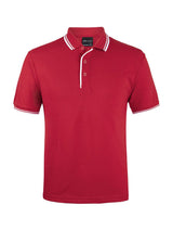 JB's Wear - Red polo shirt with white trim on collar and sleeves.