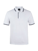 JB's Wear - White polo shirt with navy trim on collar and sleeves.