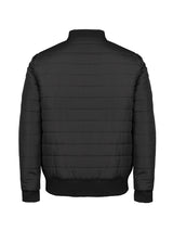 JB's Wear - Black puffer bomber jacket with quilted design and ribbed collar, cuffs, and hem.