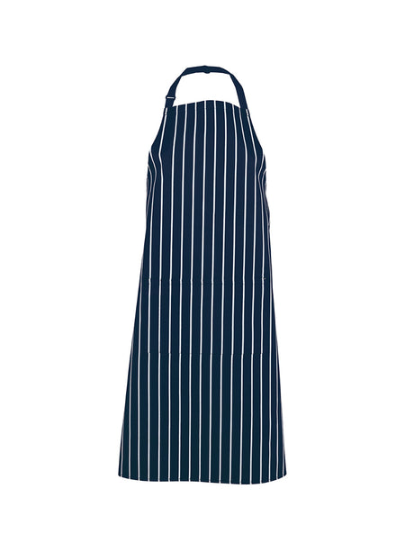 JB's Wear - A navy and white striped bib apron with a front pocket.