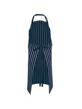 JB's Wear - A navy blue and white striped bib apron with a tie waist.