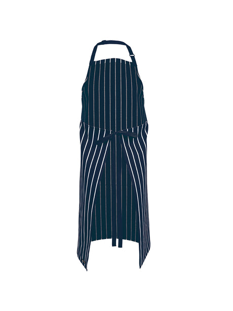 JB's Wear - A navy blue and white striped bib apron with a tie waist.