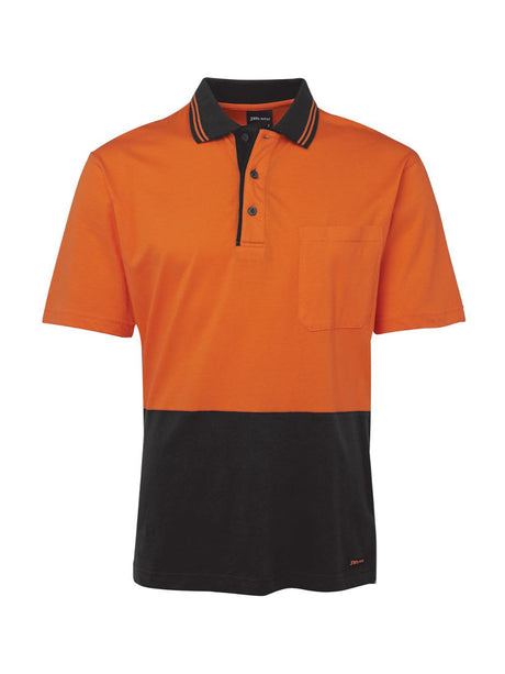 JB's Wear - Orange and black hi-vis short-sleeve polo shirt with a chest pocket.