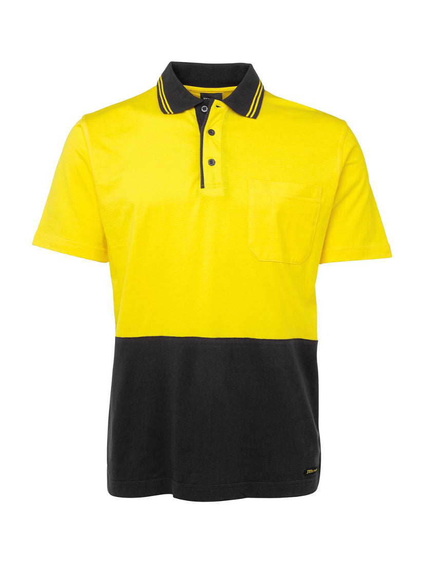JB's Wear - Yellow and black hi-vis cotton polo shirt with a chest pocket.