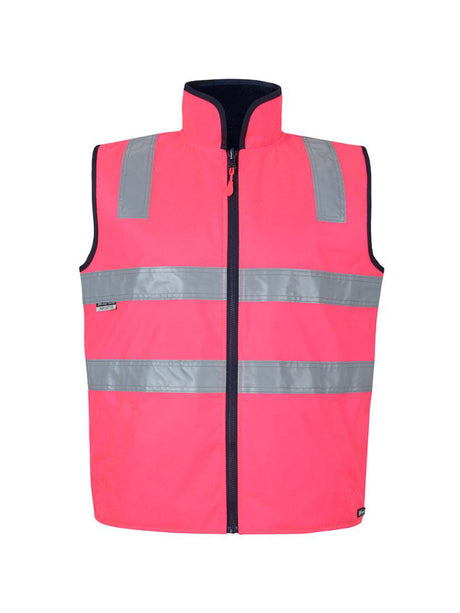 JB's Wear - Hi Vis 4602.1 D+N Reversible Vest in bright pink with reflective stripes.
