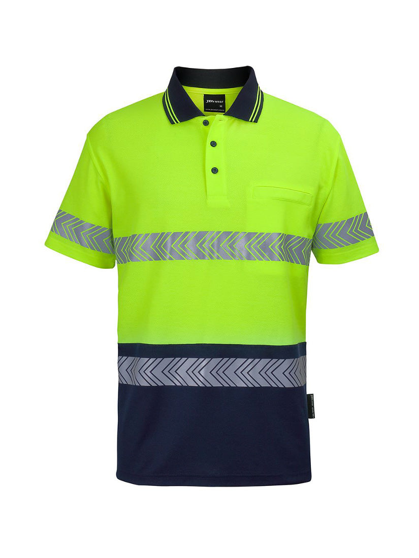 JB's Wear - Hi Vis D+N Cotton Back Segmented Tape Polo with reflective stripes.