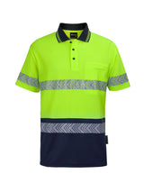 JB's Wear - Hi Vis D+N Cotton Back Segmented Tape Polo with reflective stripes.