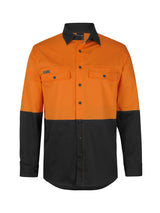 JB's Wear - Orange and black long sleeve work shirt with two chest pockets.