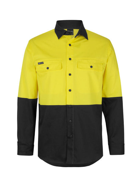 JB's Wear - A yellow and black long-sleeved work shirt with two chest pockets.