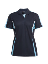 JB's Wear - Ladies navy polo shirt with light blue and white accents.