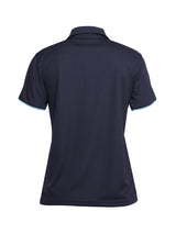 JB's Wear - Ladies navy blue short-sleeved polo shirt with light blue trim.